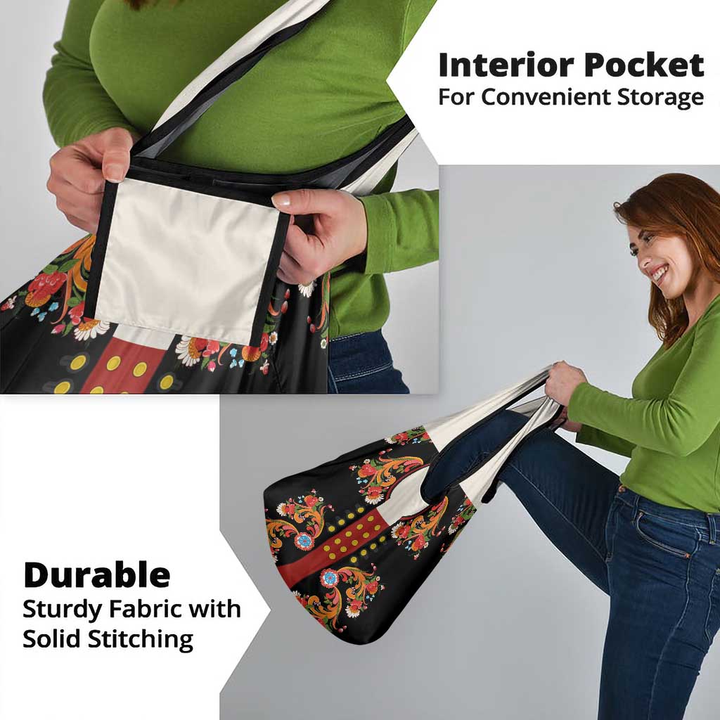 Norwegian Male Bunad Grocery Bag with Rosemaling Folk Art Black Color - Wonder Print Shop