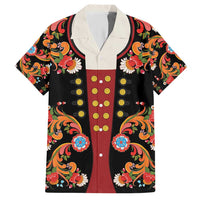 Norwegian Male Bunad Hawaiian Shirt with Rosemaling Folk Art Black Color - Wonder Print Shop