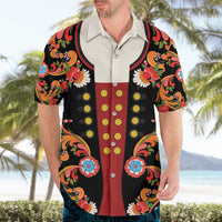 Norwegian Male Bunad Hawaiian Shirt with Rosemaling Folk Art Black Color - Wonder Print Shop