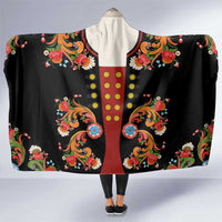 Norwegian Male Bunad Hooded Blanket with Rosemaling Folk Art Black Color - Wonder Print Shop