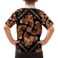 Norwegian Male Bunad Kid Hawaiian Shirt with Rosemaling Folk Art Black Color - Wonder Print Shop