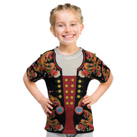Norwegian Male Bunad Kid T Shirt with Rosemaling Folk Art Black Color - Wonder Print Shop