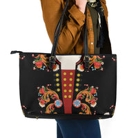 Norwegian Male Bunad Leather Tote Bag with Rosemaling Folk Art Black Color - Wonder Print Shop