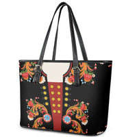 Norwegian Male Bunad Leather Tote Bag with Rosemaling Folk Art Black Color - Wonder Print Shop