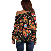 Norwegian Male Bunad Off Shoulder Sweater with Rosemaling Folk Art Black Color - Wonder Print Shop