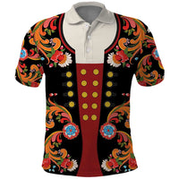 Norwegian Male Bunad Polo Shirt with Rosemaling Folk Art Black Color - Wonder Print Shop