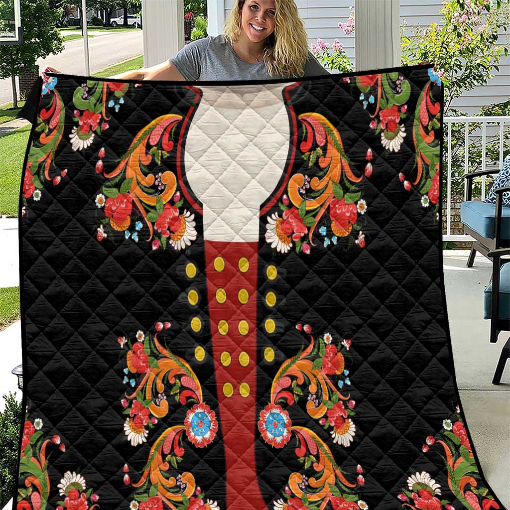 Norwegian Male Bunad Quilt with Rosemaling Folk Art Black Color - Wonder Print Shop