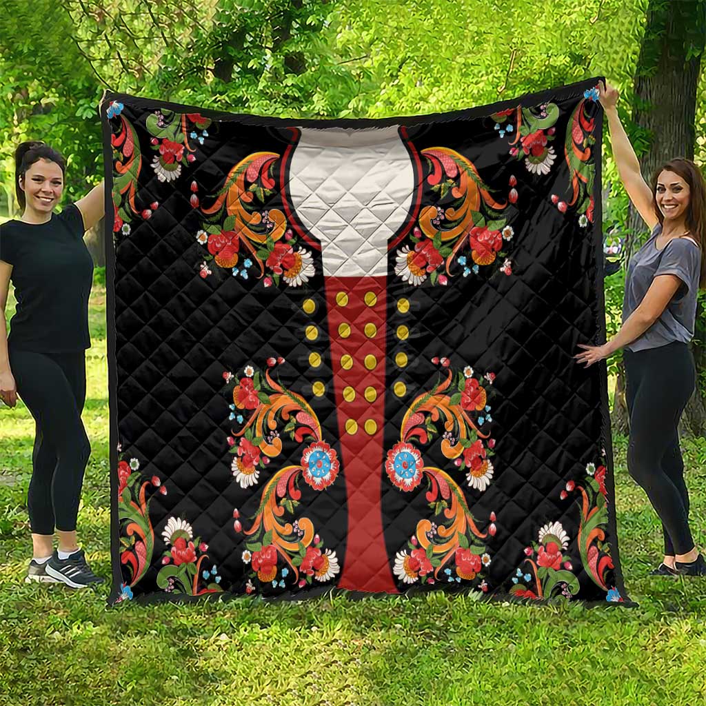 Norwegian Male Bunad Quilt with Rosemaling Folk Art Black Color - Wonder Print Shop