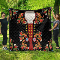 Norwegian Male Bunad Quilt with Rosemaling Folk Art Black Color - Wonder Print Shop