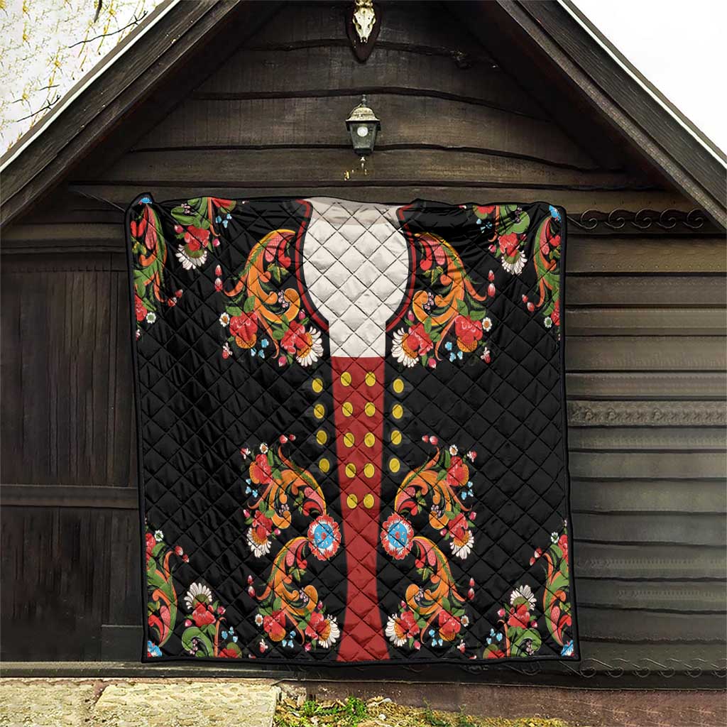 Norwegian Male Bunad Quilt with Rosemaling Folk Art Black Color - Wonder Print Shop