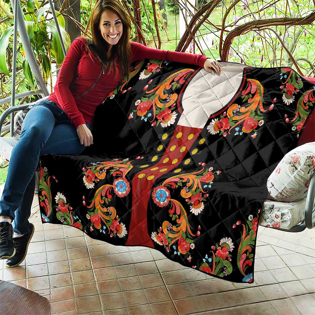 Norwegian Male Bunad Quilt with Rosemaling Folk Art Black Color - Wonder Print Shop