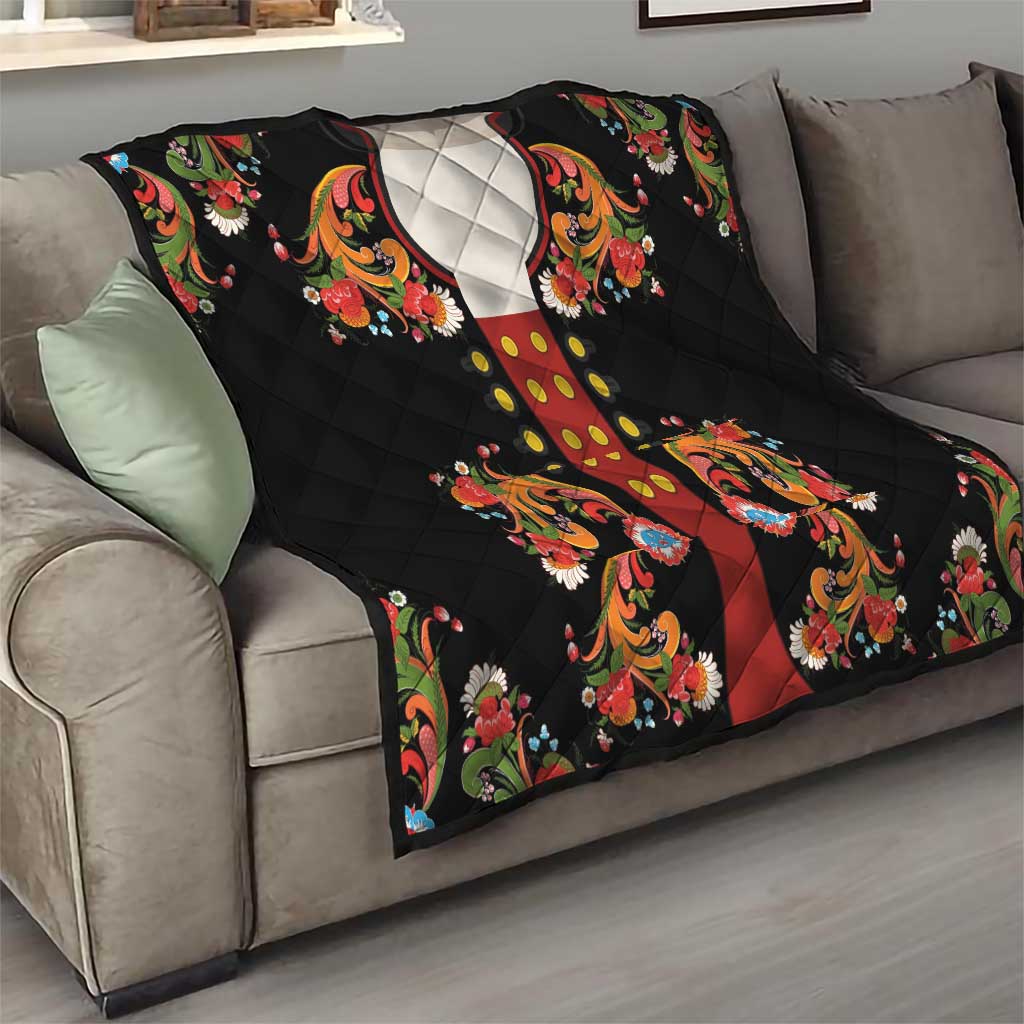 Norwegian Male Bunad Quilt with Rosemaling Folk Art Black Color - Wonder Print Shop
