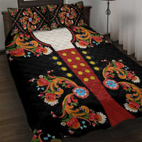 Norwegian Male Bunad Quilt Bed Set with Rosemaling Folk Art Black Color - Wonder Print Shop