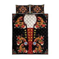 Norwegian Male Bunad Quilt Bed Set with Rosemaling Folk Art Black Color - Wonder Print Shop