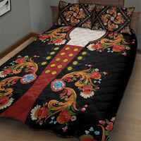 Norwegian Male Bunad Quilt Bed Set with Rosemaling Folk Art Black Color - Wonder Print Shop