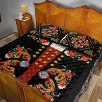 Norwegian Male Bunad Quilt Bed Set with Rosemaling Folk Art Black Color - Wonder Print Shop