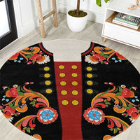 Norwegian Male Bunad Round Carpet with Rosemaling Folk Art Black Color - Wonder Print Shop
