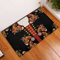 Norwegian Male Bunad Rubber Doormat with Rosemaling Folk Art Black Color - Wonder Print Shop