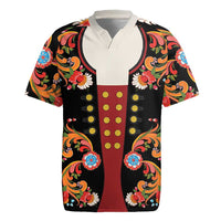 Norwegian Male Bunad Rugby Jersey with Rosemaling Folk Art Black Color - Wonder Print Shop