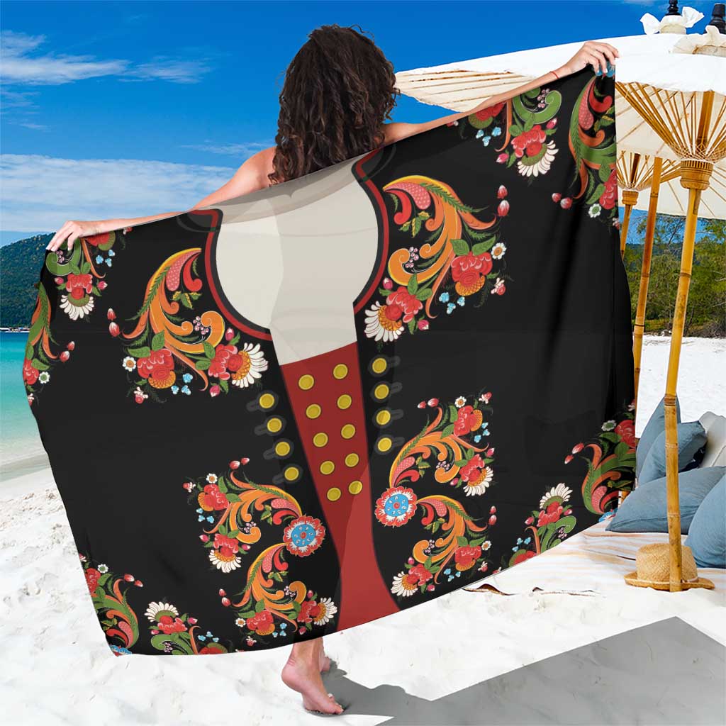 Norwegian Male Bunad Sarong with Rosemaling Folk Art Black Color - Wonder Print Shop