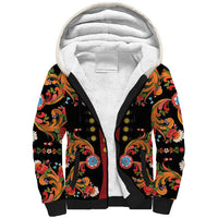 Norwegian Male Bunad Sherpa Hoodie with Rosemaling Folk Art Black Color - Wonder Print Shop