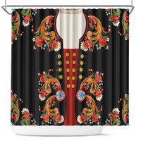 Norwegian Male Bunad Shower Curtain with Rosemaling Folk Art Black Color - Wonder Print Shop
