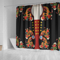 Norwegian Male Bunad Shower Curtain with Rosemaling Folk Art Black Color - Wonder Print Shop