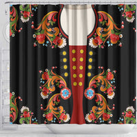 Norwegian Male Bunad Shower Curtain with Rosemaling Folk Art Black Color - Wonder Print Shop