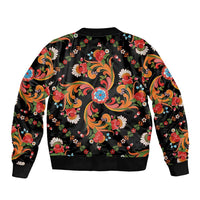 Norwegian Male Bunad Sleeve Zip Bomber Jacket with Rosemaling Folk Art Black Color - Wonder Print Shop