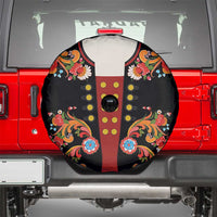 Norwegian Male Bunad Spare Tire Cover with Rosemaling Folk Art Black Color - Wonder Print Shop