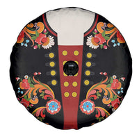 Norwegian Male Bunad Spare Tire Cover with Rosemaling Folk Art Black Color - Wonder Print Shop