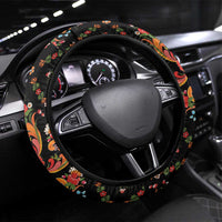Norwegian Male Bunad Steering Wheel Cover with Rosemaling Folk Art Black Color - Wonder Print Shop