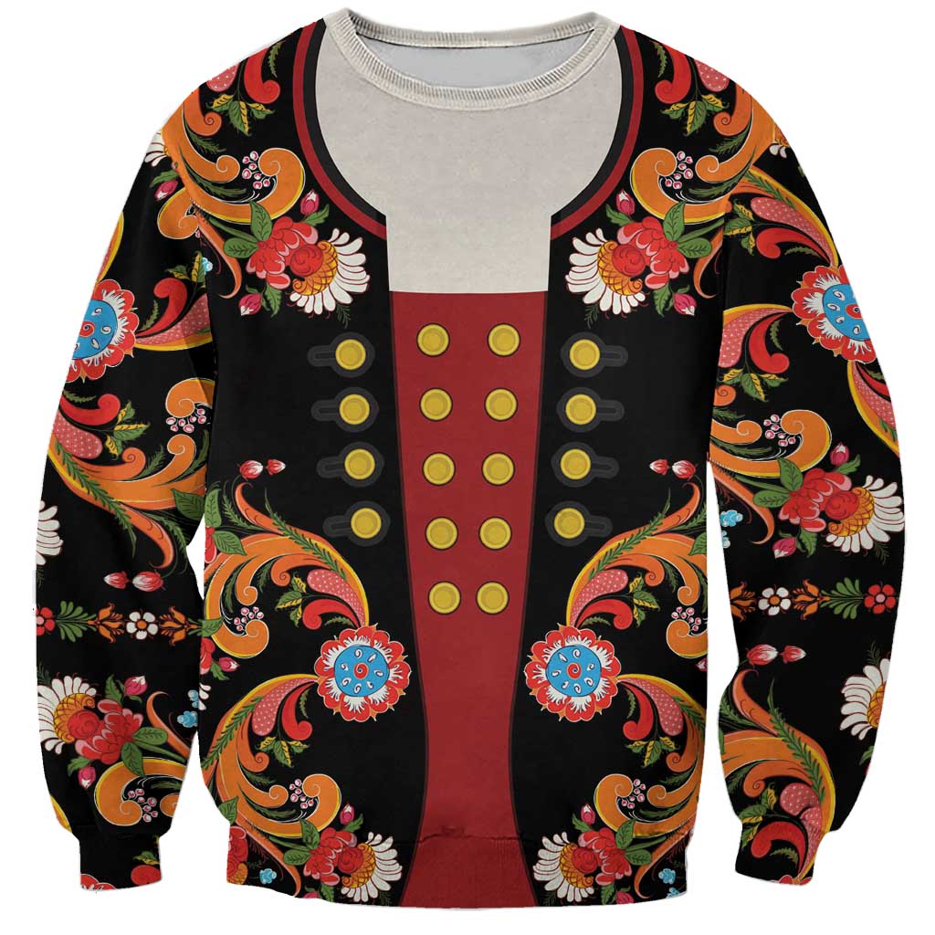 Norwegian Male Bunad Sweatshirt with Rosemaling Folk Art Black Color - Wonder Print Shop
