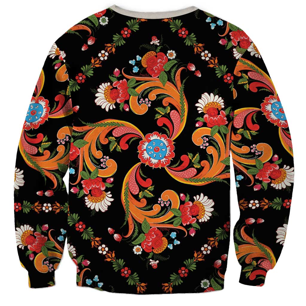 Norwegian Male Bunad Sweatshirt with Rosemaling Folk Art Black Color - Wonder Print Shop