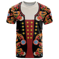 Norwegian Male Bunad T Shirt with Rosemaling Folk Art Black Color - Wonder Print Shop