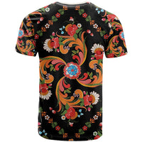 Norwegian Male Bunad T Shirt with Rosemaling Folk Art Black Color - Wonder Print Shop