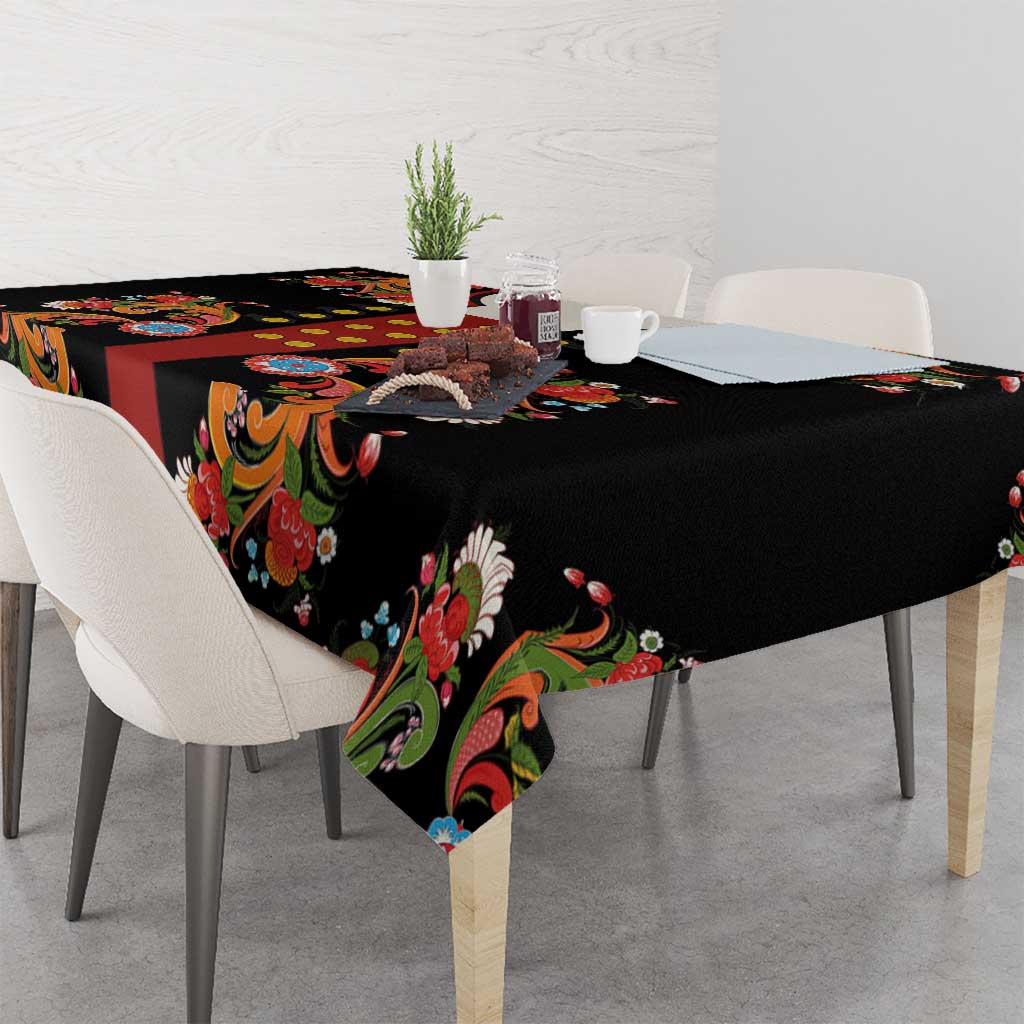 Norwegian Male Bunad Tablecloth with Rosemaling Folk Art Black Color - Wonder Print Shop