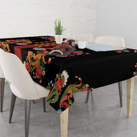 Norwegian Male Bunad Tablecloth with Rosemaling Folk Art Black Color - Wonder Print Shop