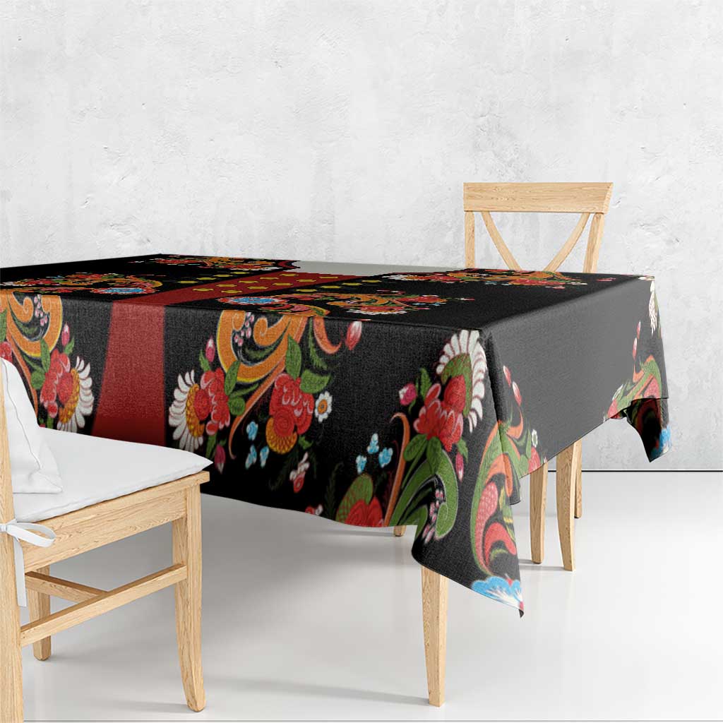 Norwegian Male Bunad Tablecloth with Rosemaling Folk Art Black Color - Wonder Print Shop