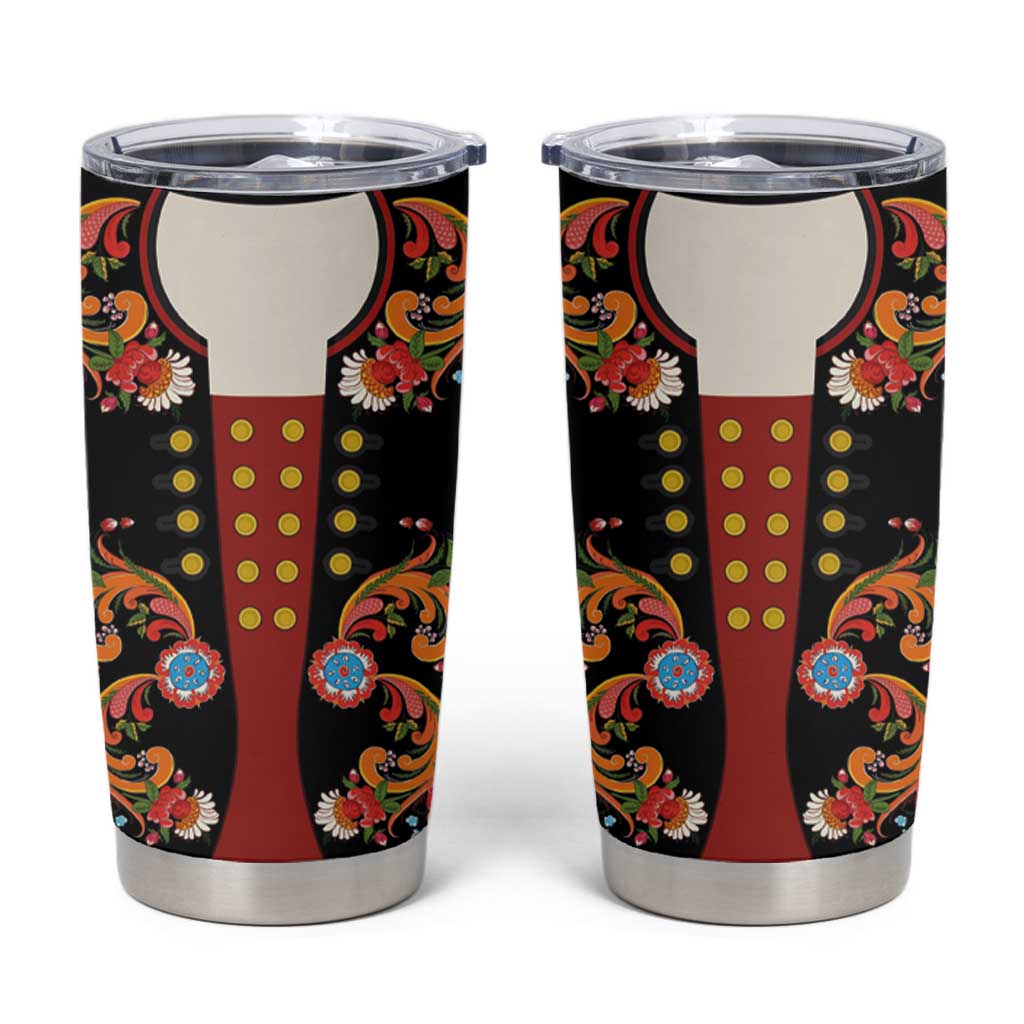 Norwegian Male Bunad Tumbler Cup with Rosemaling Folk Art Black Color - Wonder Print Shop