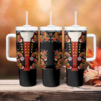 Norwegian Male Bunad Tumbler With Handle with Rosemaling Folk Art Black Color - Wonder Print Shop