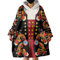 Norwegian Male Bunad Wearable Blanket Hoodie with Rosemaling Folk Art Black Color - Wonder Print Shop