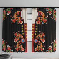 Norwegian Male Bunad Window Curtain with Rosemaling Folk Art Black Color - Wonder Print Shop