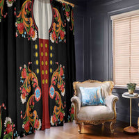 Norwegian Male Bunad Window Curtain with Rosemaling Folk Art Black Color - Wonder Print Shop