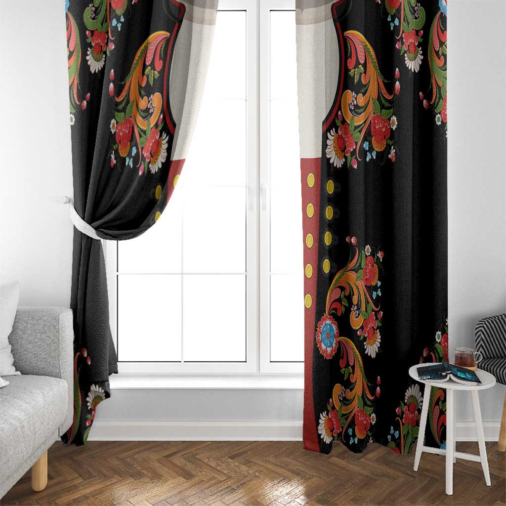 Norwegian Male Bunad Window Curtain with Rosemaling Folk Art Black Color - Wonder Print Shop