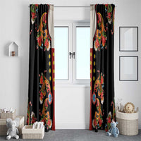 Norwegian Male Bunad Window Curtain with Rosemaling Folk Art Black Color - Wonder Print Shop