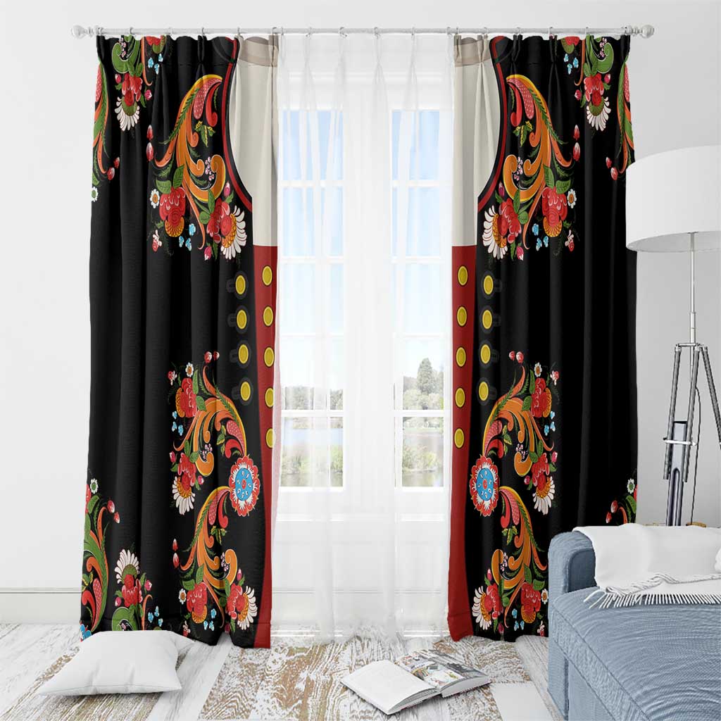 Norwegian Male Bunad Window Curtain with Rosemaling Folk Art Black Color - Wonder Print Shop
