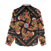 Norwegian Male Bunad Women Casual Shirt with Rosemaling Folk Art Black Color - Wonder Print Shop
