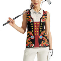 Norwegian Male Bunad Women Sleeveless Polo Shirt with Rosemaling Folk Art Black Color - Wonder Print Shop