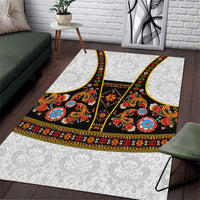 Norwegian Female Bunad Area Rug with Rosemaling Folk Art Black Color - Wonder Print Shop
